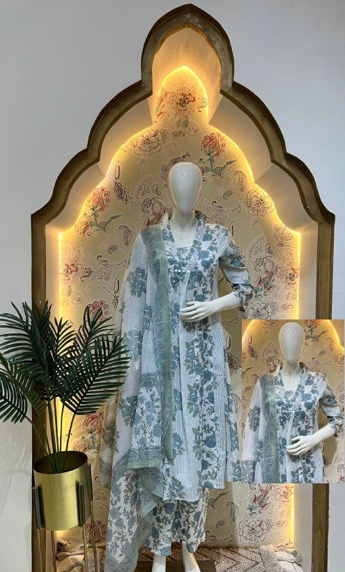 Misty Jade Floral Anarkali Set