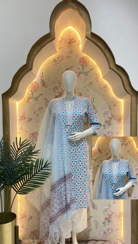 Serene Sky Blue Floral Kurta Set