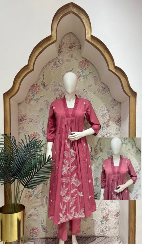 Ruby Leaf Blossom Kurti Set
