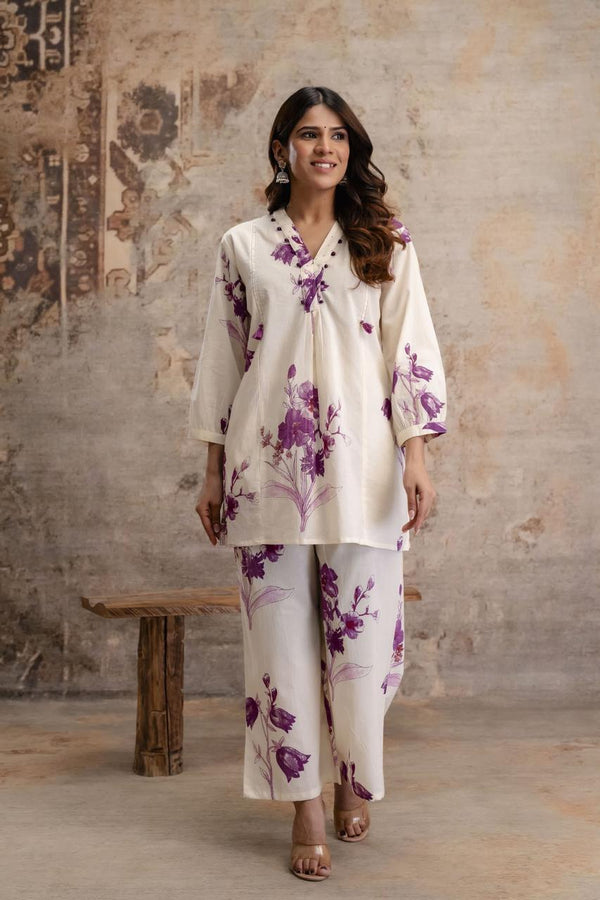 Violet Bloom Ivory Co-ord Set
